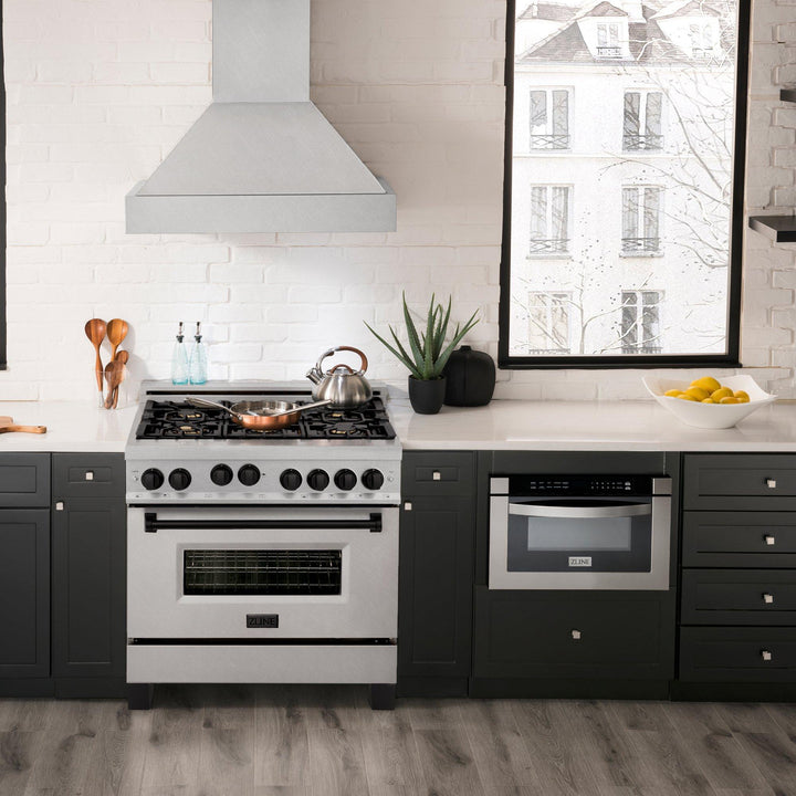 ZLINE KITCHEN AND BATH RGSZSN36MB ZLINE Autograph Edition 36" 4.6 cu. ft. Range with Gas Stove and Gas Oven in DuraSnow R Stainless Steel with Accents Color: Matte Black