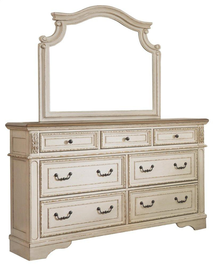 ASHLEY FURNITURE PKG006661 Queen Upholstered Panel Bed With Mirrored Dresser and Chest