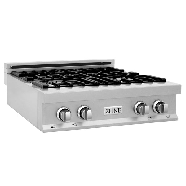 ZLINE KITCHEN AND BATH RTS30 ZLINE 30" Porcelain Gas Stovetop in ZLINE DuraSnow Stainless Steel R with 4 Gas Burners Color: DuraSnow R Stainless Steel