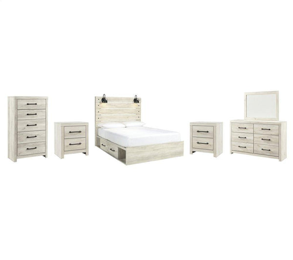 ASHLEY FURNITURE PKG002998 Queen Panel Bed With 2 Storage Drawers With Mirrored Dresser, Chest and 2 Nightstands