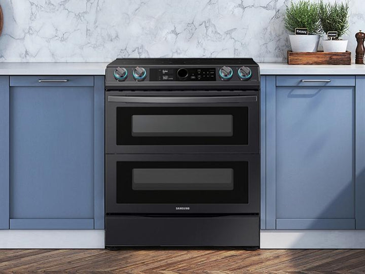 SAMSUNG NE63T8751SG 6.3 cu ft. Smart Slide-in Electric Range with Smart Dial, Air Fry, & Flex Duo TM in Black Stainless Steel