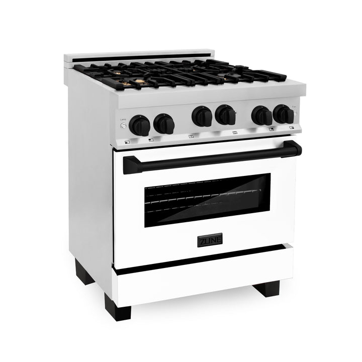 ZLINE KITCHEN AND BATH RGZWM30CB ZLINE Autograph Edition 30" 4.0 cu. ft. Range with Gas Stove and Gas Oven in Stainless Steel with White Matte Door and Accents Color: Champagne Bronze