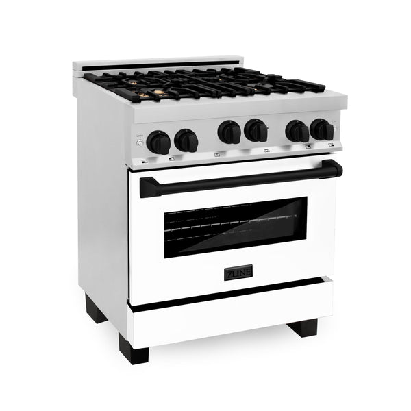 ZLINE KITCHEN AND BATH RGZWM30MB ZLINE Autograph Edition 30" 4.0 cu. ft. Range with Gas Stove and Gas Oven in Stainless Steel with White Matte Door and Accents Color: Matte Black