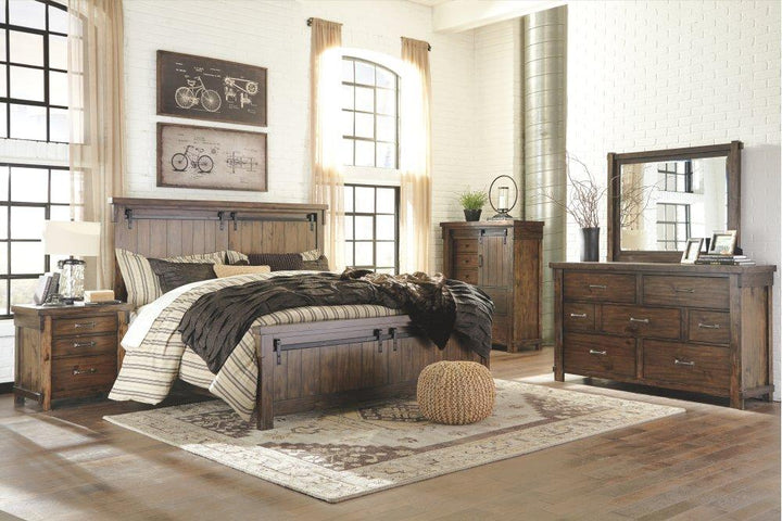 ASHLEY FURNITURE PKG006355 King Panel Bed With Mirrored Dresser, Chest and Nightstand