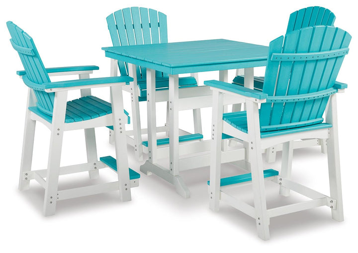 ASHLEY FURNITURE PKG013812 Outdoor Counter Height Dining Table and 4 Barstools