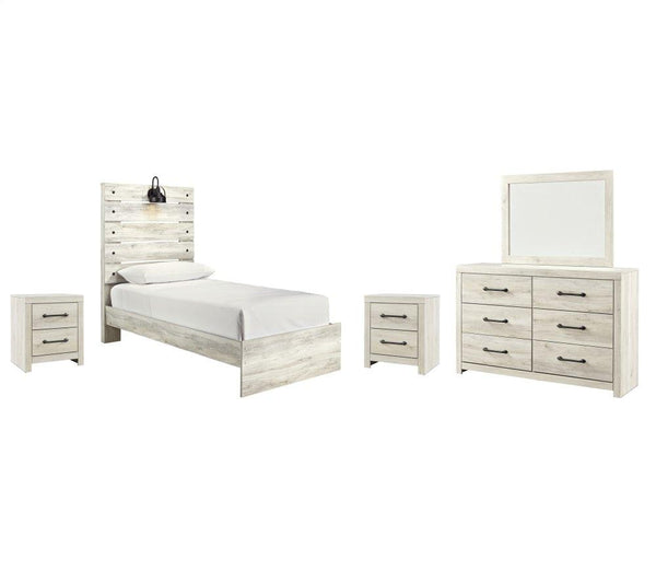 ASHLEY FURNITURE PKG003007 Twin Panel Bed With Mirrored Dresser and 2 Nightstands