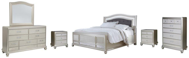 ASHLEY FURNITURE PKG007798 King Panel Bed With Mirrored Dresser, Chest and 2 Nightstands