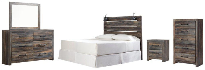 ASHLEY FURNITURE PKG007522 King Panel Headboard With Mirrored Dresser, Chest and Nightstand