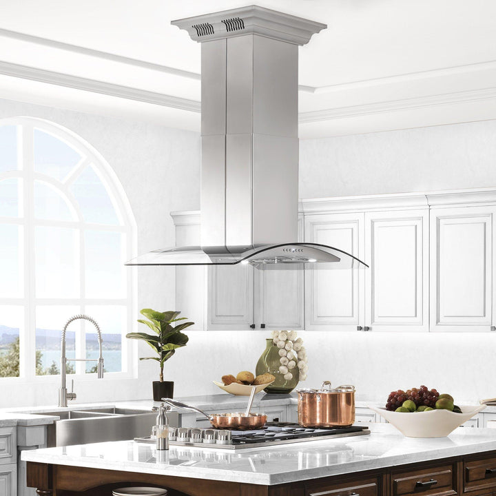 ZLINE KITCHEN AND BATH GL5ICRNBT30 Island Mount Range Hood in Stainless Steel with Built-in ZLINE CrownSound TM Bluetooth Speakers Size: 30 inch