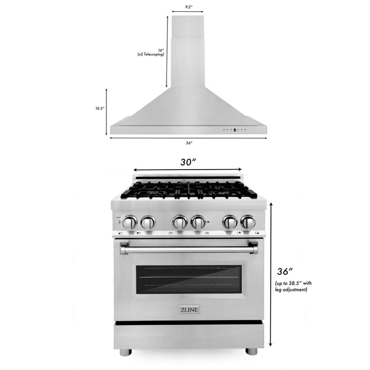 ZLINE KITCHEN AND BATH 2KPRARH30 ZLINE 30" Kitchen Package with Stainless Steel Dual Fuel Range and Convertible Vent Range Hood