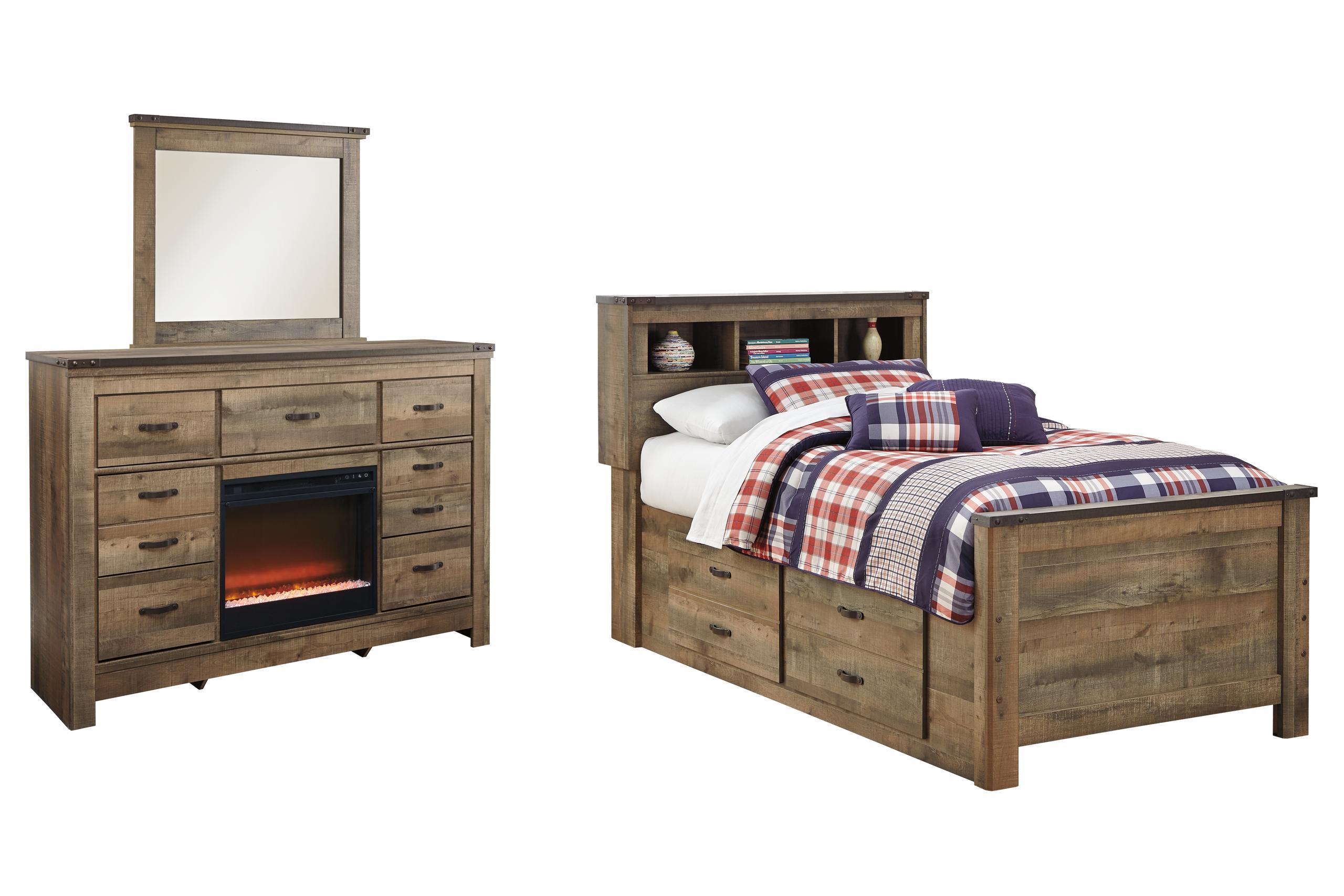 ASHLEY FURNITURE B446B18 Trinell Twin Bookcase Bed With Storage With Mirrored Dresser