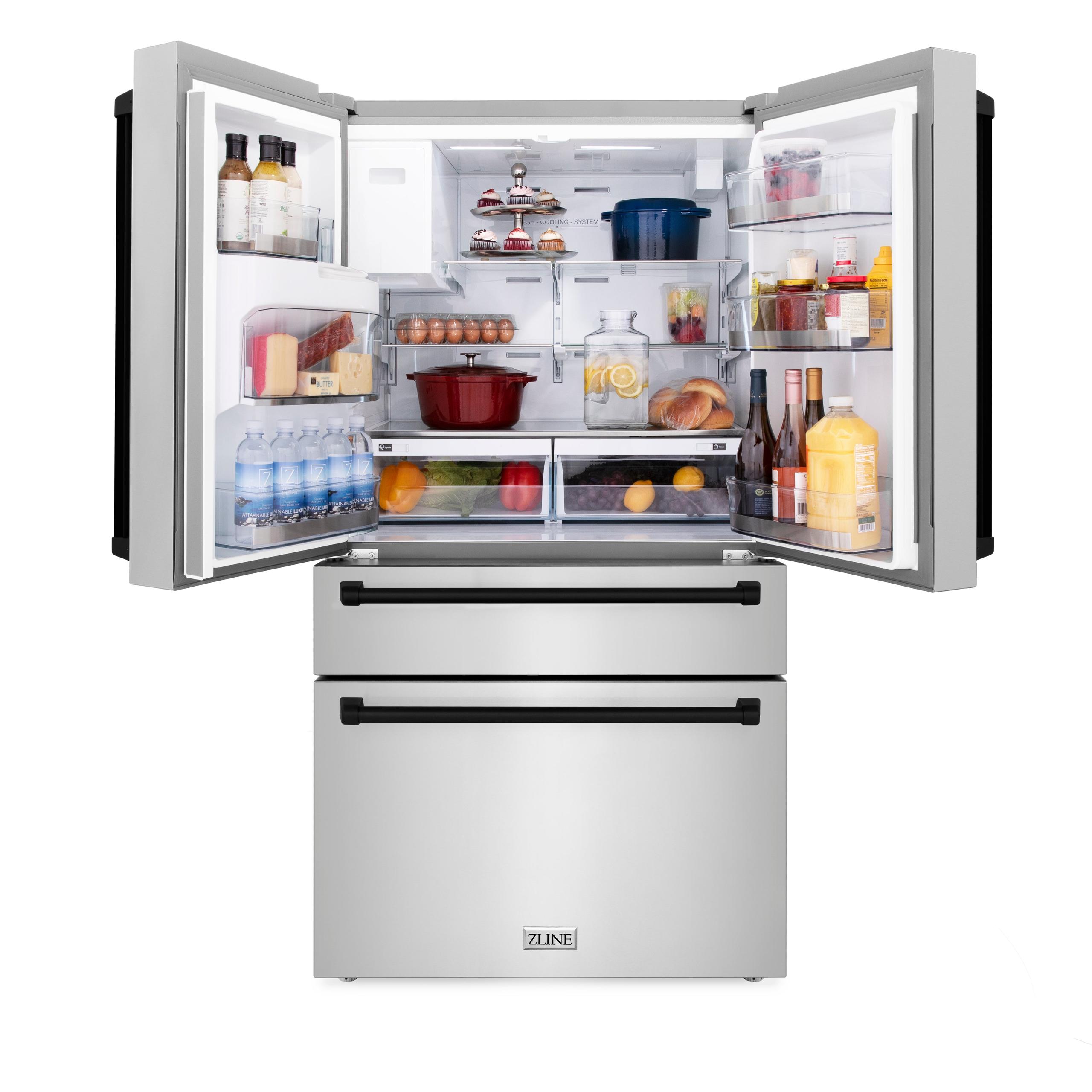 ZLINE KITCHEN AND BATH RFMZW36G ZLINE 36" Autograph Edition 21.6 cu. ft Freestanding French Door Refrigerator with Water and Ice Dispenser in Fingerprint Resistant Stainless Steel with Accents Color: Gold
