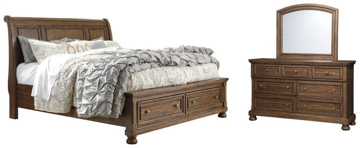 ASHLEY FURNITURE PKG006445 King Sleigh Bed With 2 Storage Drawers With Mirrored Dresser