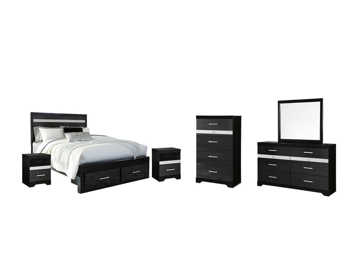 ASHLEY FURNITURE PKG007658 Queen Panel Bed With 2 Storage Drawers With Mirrored Dresser, Chest and 2 Nightstands