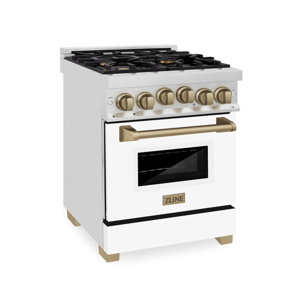 ZLINE KITCHEN AND BATH RGZWM24CB ZLINE Autograph Edition 24" 2.8 cu. ft. Range with Gas Stove and Gas Oven in Stainless Steel with White Matte Door and Matte Black Accents Color: Champagne Bronze