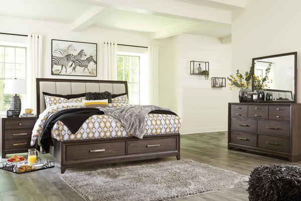 ASHLEY FURNITURE PKG005230 Queen Panel Bed With 2 Storage Drawers With Mirrored Dresser and 2 Nightstands