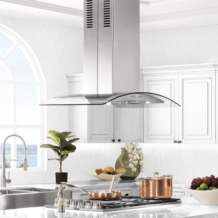 ZLINE KITCHEN AND BATH GL5I30 ZLINE Island Mount Range Hood in Stainless Steel & Glass Size: 30 Inch