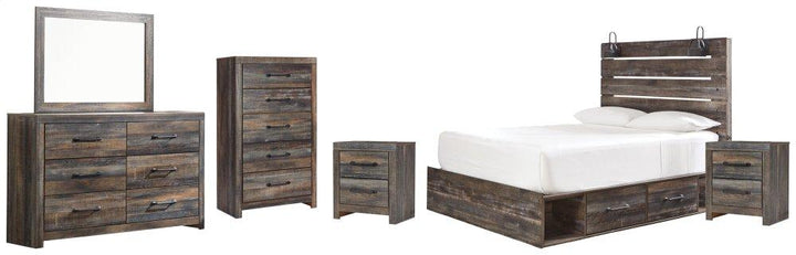 ASHLEY FURNITURE PKG003191 King Panel Bed With Mirrored Dresser, Chest and 2 Nightstands