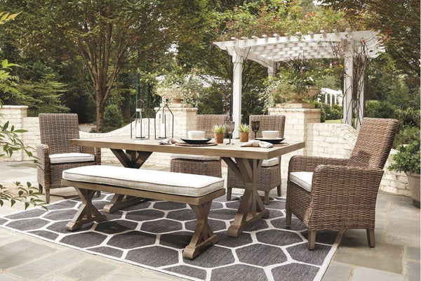 ASHLEY FURNITURE P791P4 Beachcroft Outdoor Dining Table With 4 Chairs and Bench