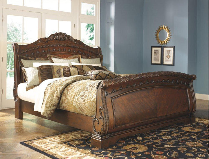 ASHLEY FURNITURE PKG005771 Queen Sleigh Bed With Mirrored Dresser and Chest