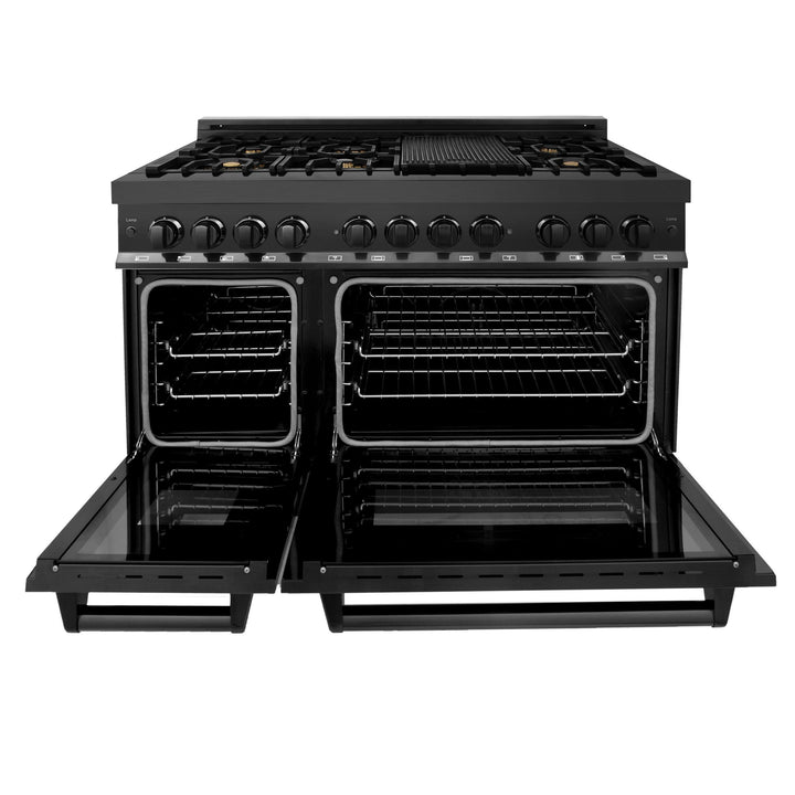 ZLINE KITCHEN AND BATH RABBR48 ZLINE 48" 6.0 cu. ft. Dual Fuel Range with Gas Stove and Electric Oven in Black Stainless Steel with Brass Burners Color: Black Stainless Steel with Brass Burners