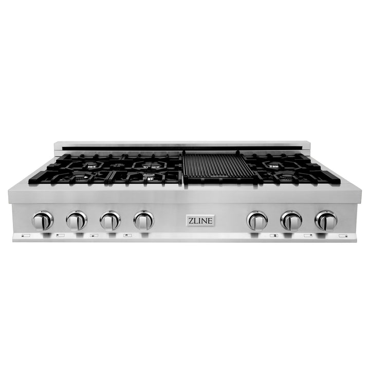 ZLINE KITCHEN AND BATH RTBR48 ZLINE 48" Porcelain Gas Stovetop with 7 Gas Burners and Griddle Color: Stainless Steel With Brass Burners