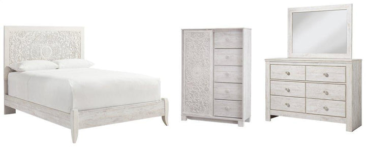 ASHLEY FURNITURE PKG002888 Queen Panel Bed With Mirrored Dresser and Chest