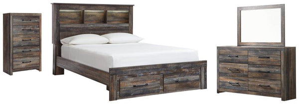 ASHLEY FURNITURE PKG003243 Queen Bookcase Bed With 2 Storage Drawers With Mirrored Dresser and Chest