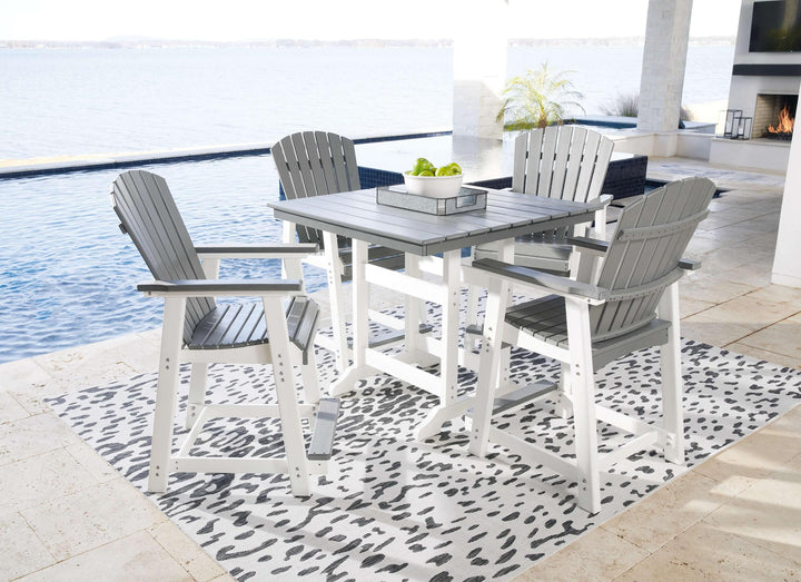 ASHLEY FURNITURE PKG013814 Outdoor Counter Height Dining Table and 4 Barstools