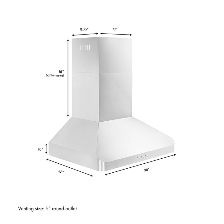 ZLINE KITCHEN AND BATH ALP100WL30 ZLINE Alpine Series Ducted Wall Mount Range Hood in Stainless Steel Size: 30 Inch