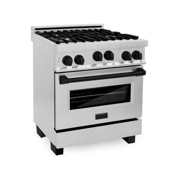 ZLINE KITCHEN AND BATH RGZ30MB ZLINE Autograph Edition 30" 4.0 cu. ft. Range with Gas Stove and Gas Oven in Stainless Steel with Accents Color: Matte Black