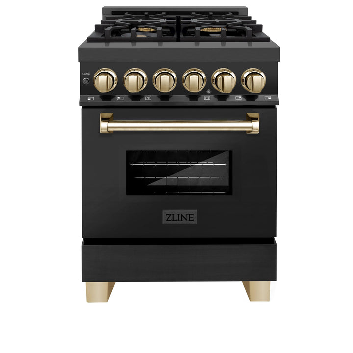 ZLINE KITCHEN AND BATH RABZ24G ZLINE Autograph Edition 24" 2.8 cu. ft. Dual Fuel Range with Gas Stove and Electric Oven in Black Stainless Steel with Champagne Bronze Accents Color: Gold