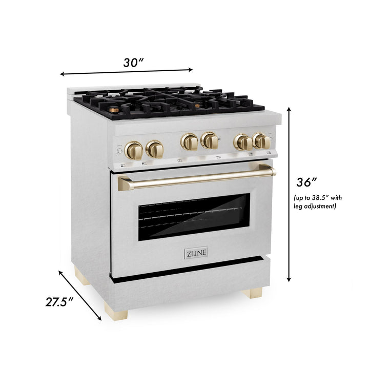 ZLINE KITCHEN AND BATH RGSZSN30MB ZLINE 30" 4.0 cu. ft. Range with Gas Stove and Gas Oven in DuraSnow R Stainless Steel with Accents Accent: Matte Black