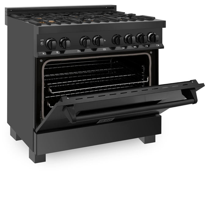 ZLINE KITCHEN AND BATH RABBR36 ZLINE 36" 4.6 cu. ft. Dual Fuel Range with Gas Stove and Electric Oven in Black Stainless Steel with Brass Burners