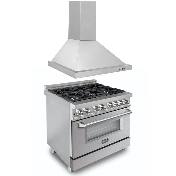 ZLINE KITCHEN AND BATH 2KPRASNRH36 ZLINE 36" Kitchen Package with Stainless Steel Dual Fuel Range with DuraSnow R Door and Convertible Vent Range Hood