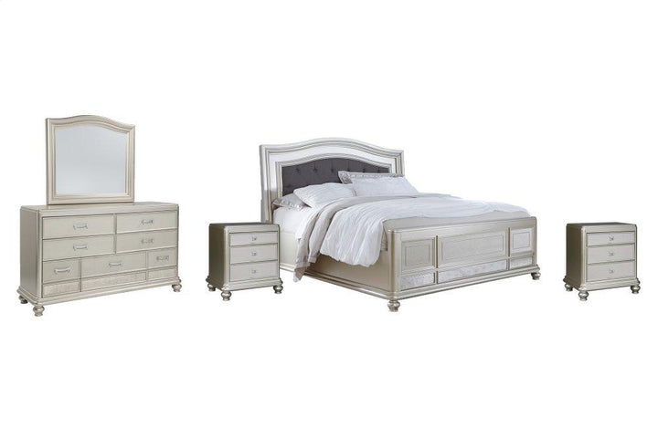 ASHLEY FURNITURE PKG007763 California King Panel Bed With Mirrored Dresser and 2 Nightstands