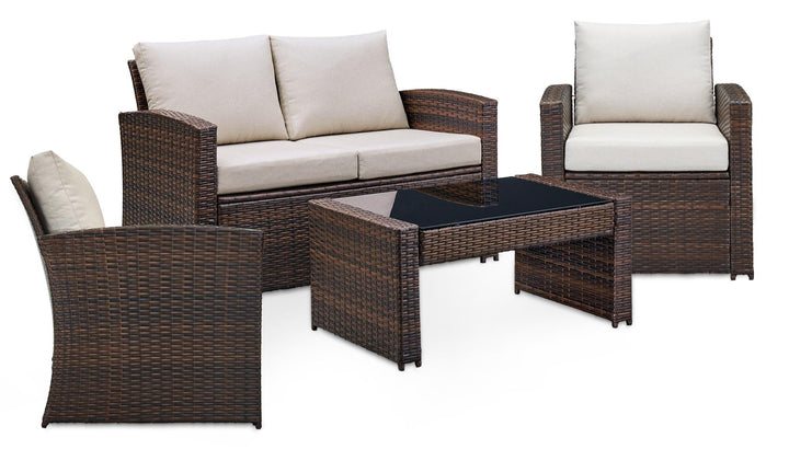 ASHLEY FURNITURE PKG014428 Outdoor Loveseat and 2 Lounge Chairs With Coffee Table