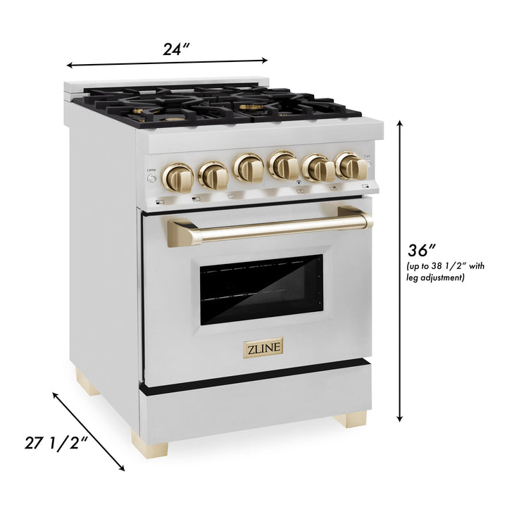 ZLINE KITCHEN AND BATH RGZ24CB ZLINE Autograph Edition 24" 2.8 cu. ft. Range with Gas Stove and Gas Oven in Stainless Steel with Accents Color: Champagne Bronze