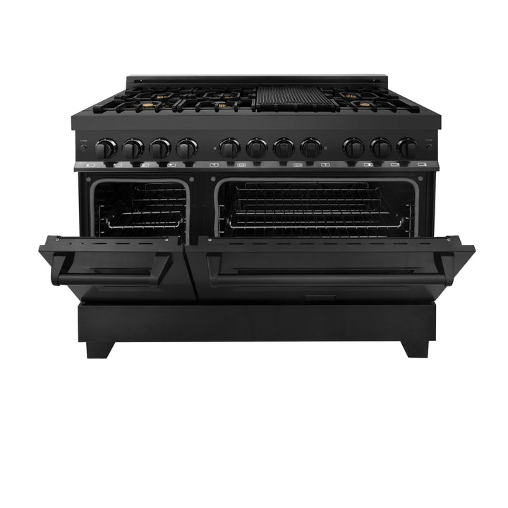 ZLINE KITCHEN AND BATH RABBR48 ZLINE 48" 6.0 cu. ft. Dual Fuel Range with Gas Stove and Electric Oven in Black Stainless Steel with Brass Burners Color: Black Stainless Steel with Brass Burners