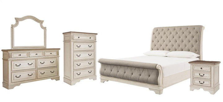 ASHLEY FURNITURE PKG006659 King Sleigh Bed With Mirrored Dresser, Chest and Nightstand