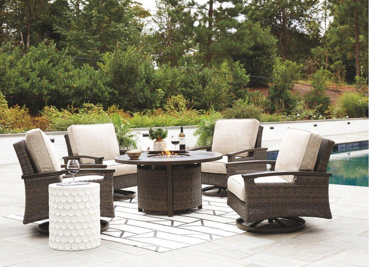 ASHLEY FURNITURE PKG008824 Outdoor Fire Pit Table and 4 Chairs