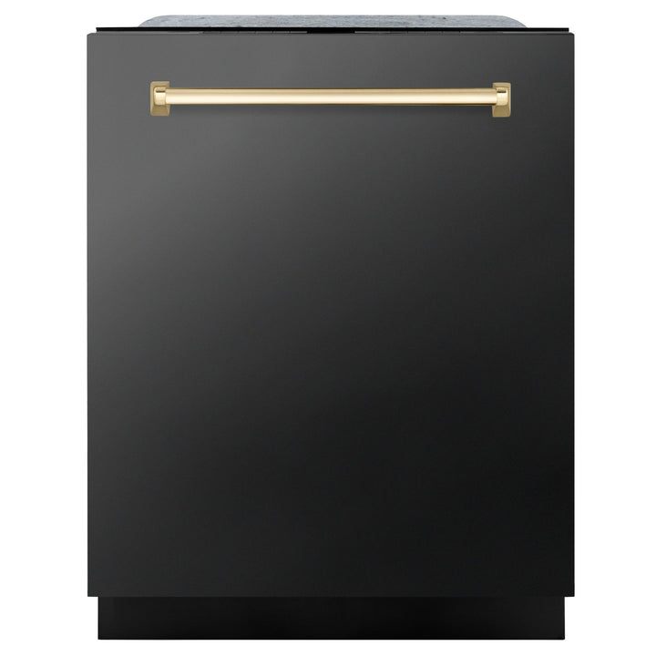 ZLINE KITCHEN AND BATH DWMTZBS24G ZLINE Autograph Edition 24" 3rd Rack Top Touch Control Tall Tub Dishwasher in Black Stainless Steel with Accent Handle, 45dBa Color: Gold