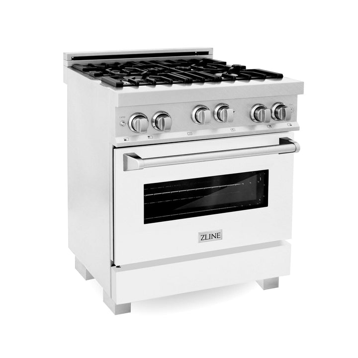 ZLINE KITCHEN AND BATH RGSSNBR30 ZLINE 30" 4.0 cu. ft. Range with Gas Stove and Gas Oven in DuraSnow R Stainless Steel with Color Door Options Color: DuraSnow R Stainless Steel with Brass Burners