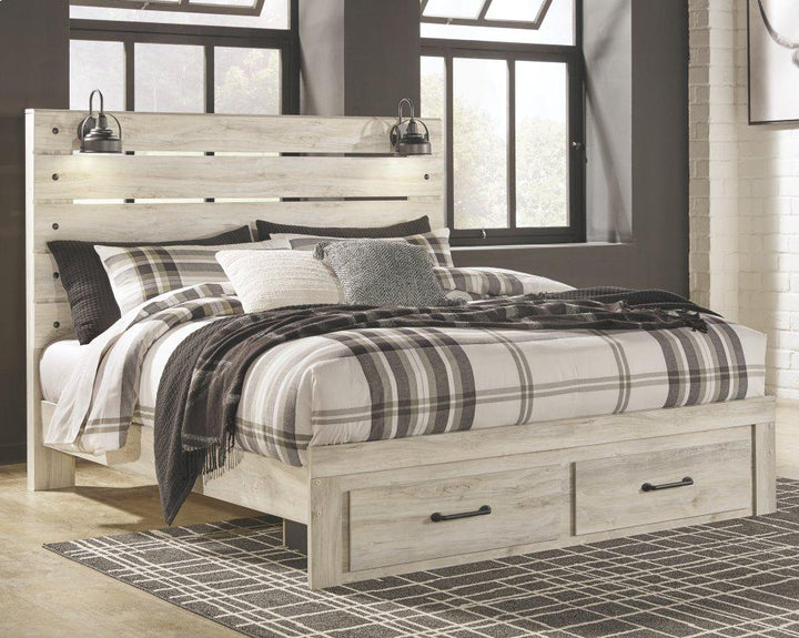 ASHLEY FURNITURE PKG003046 King Panel Bed With 2 Storage Drawers With Mirrored Dresser and Chest