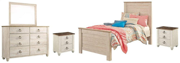 ASHLEY FURNITURE PKG004371 Twin Panel Bed With Mirrored Dresser and 2 Nightstands