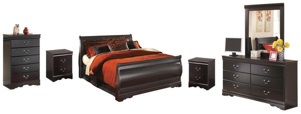 ASHLEY FURNITURE PKG002540 Queen Sleigh Bed With Mirrored Dresser, Chest and 2 Nightstands