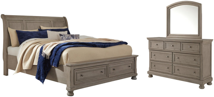 ASHLEY FURNITURE PKG006602 King Sleigh Bed With 2 Storage Drawers With Mirrored Dresser