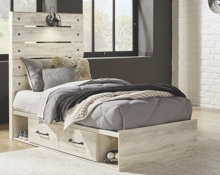 ASHLEY FURNITURE PKG002978 Twin Panel Bed With 2 Storage Drawers With Mirrored Dresser and 2 Nightstands