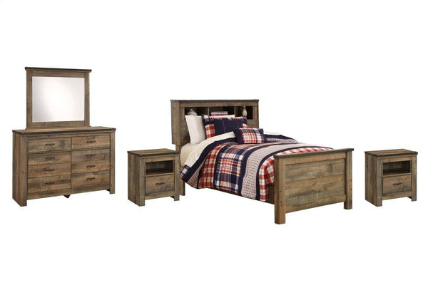 ASHLEY FURNITURE PKG005182 Twin Bookcase Bed With Mirrored Dresser and 2 Nightstands