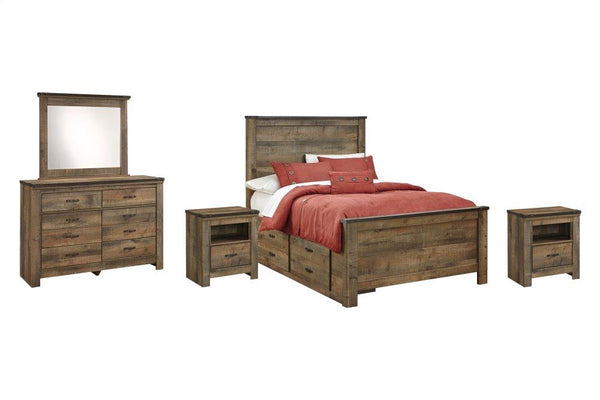 ASHLEY FURNITURE PKG005156 Full Panel Bed With 2 Storage Drawers With Mirrored Dresser and 2 Nightstands